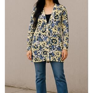 J JIll Button Front FLoral Cardigan Womens Small Cotton Blend